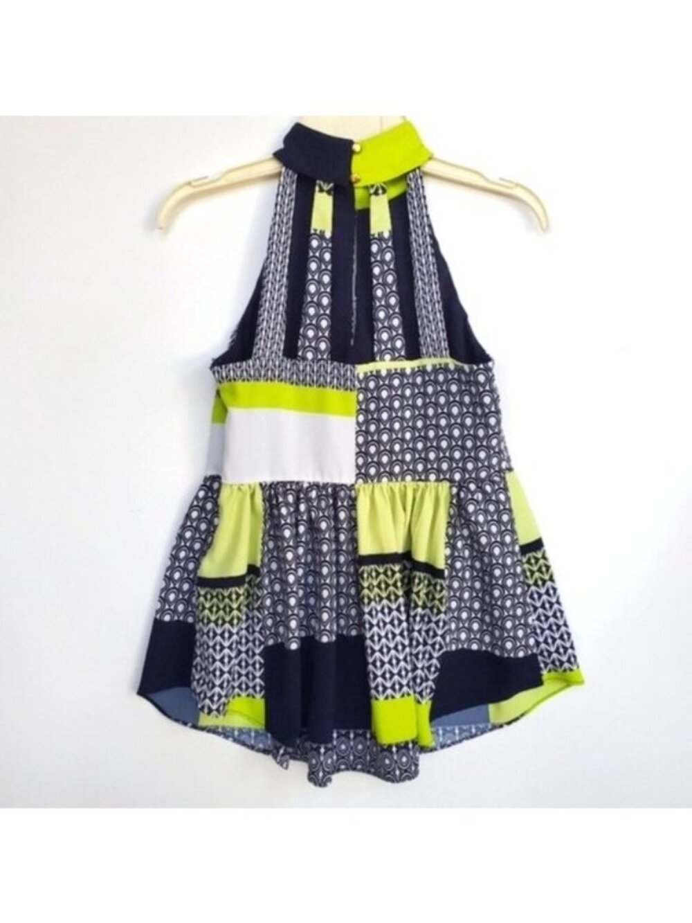 Babydoll Tank Mix Print Panels Boho Flare Halter Funky Strap Back - Picture 3 of 10